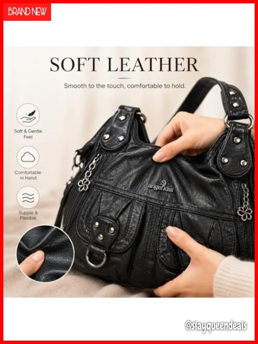 Soft Washed Vegan Leather Multi Pocket Crossbody Hobo Bag Large Capacity